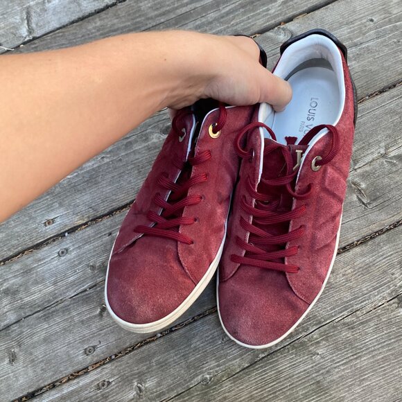 Louis Vuitton Burgundy/Black Suede and Leather Logo Lace Up Sneakers Size 7 - Picture 10 of 14
